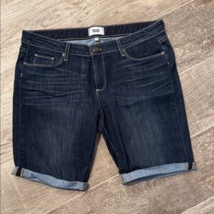 PAIGE Dark Indigo Denim Bermuda Shorts with Rolled Hem size 32